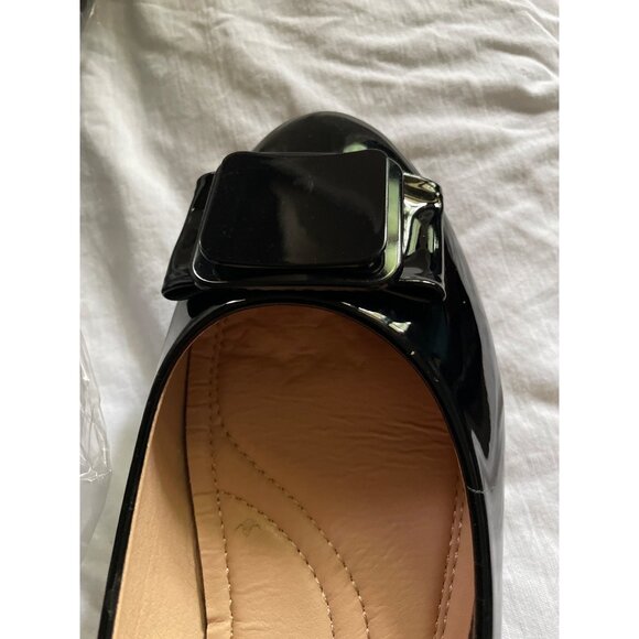 Classique Womens Black Patent Flats With Bow Detail Size 9.5M - Picture 9 of 9